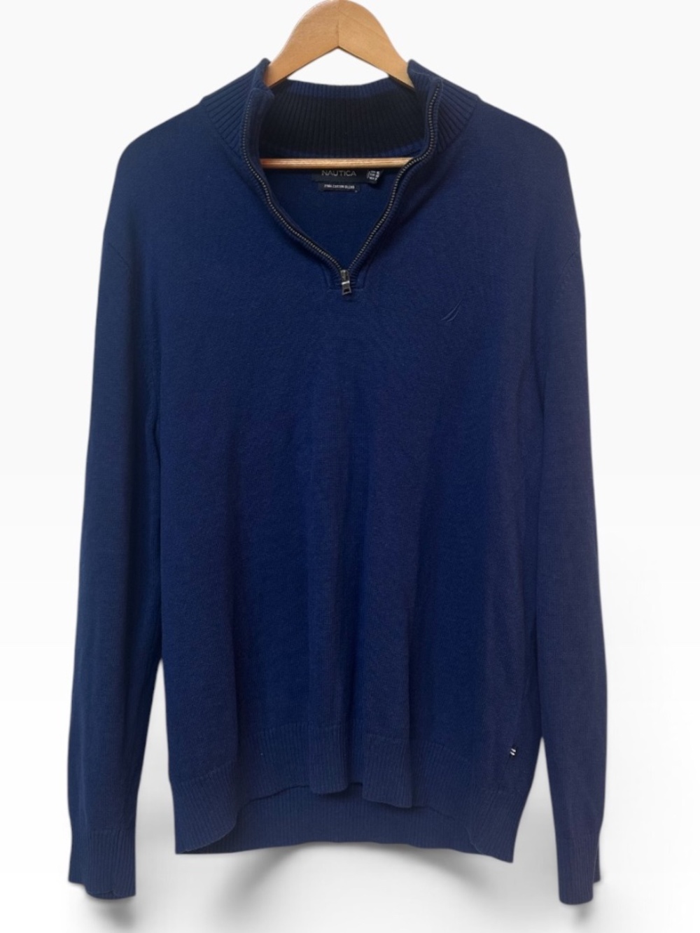 Nautica Mens XL Blue Pima Cotton Blend Quarter Zip Pullover Sweater